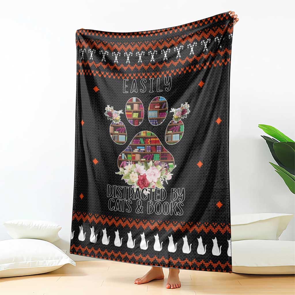 Cat And Books Christmas Blanket Xmas Holiday Patterns - Wonder Print Shop
