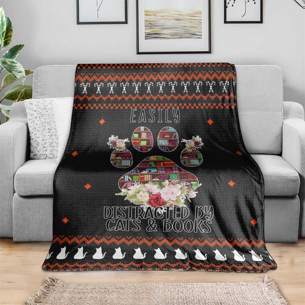 Cat And Books Christmas Blanket Xmas Holiday Patterns - Wonder Print Shop
