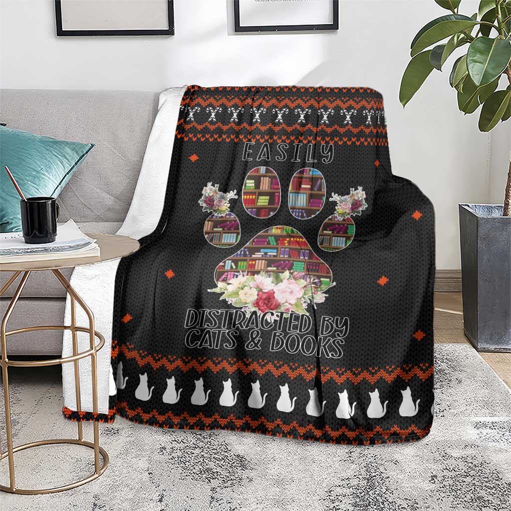 Cat And Books Christmas Blanket Xmas Holiday Patterns - Wonder Print Shop