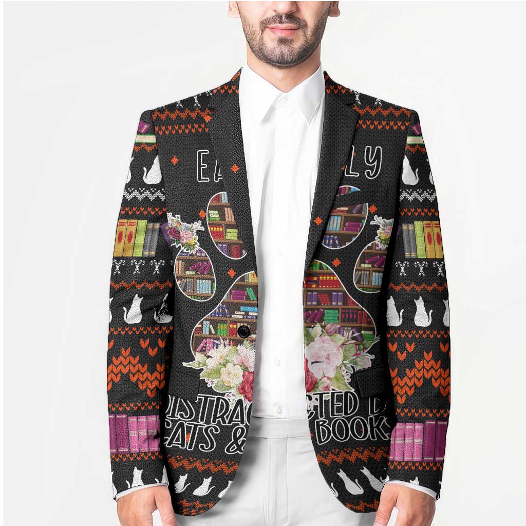 Cat And Books Christmas Blazer Xmas Holiday Patterns - Wonder Print Shop