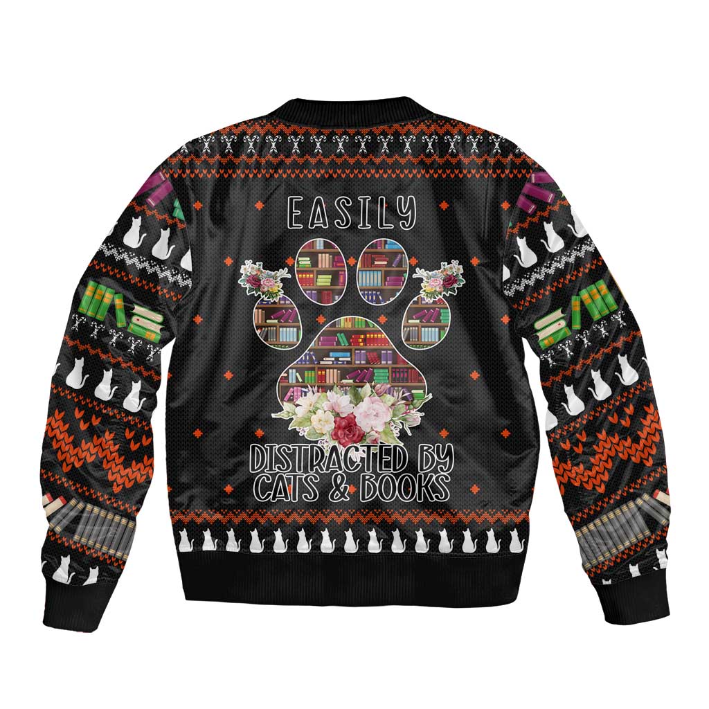 Cat And Books Christmas Bomber Jacket Xmas Holiday Patterns - Wonder Print Shop