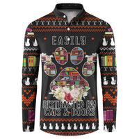 Cat And Books Christmas Button Sweatshirt Xmas Holiday Patterns - Wonder Print Shop