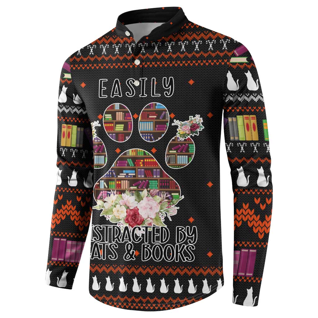 Cat And Books Christmas Button Sweatshirt Xmas Holiday Patterns - Wonder Print Shop