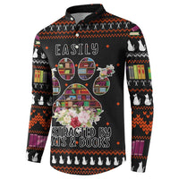 Cat And Books Christmas Button Sweatshirt Xmas Holiday Patterns - Wonder Print Shop