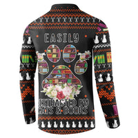 Cat And Books Christmas Button Sweatshirt Xmas Holiday Patterns - Wonder Print Shop