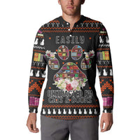 Cat And Books Christmas Button Sweatshirt Xmas Holiday Patterns - Wonder Print Shop