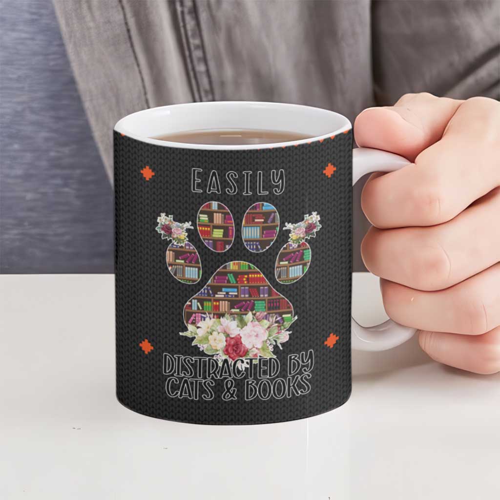 Cat And Books Christmas Ceramic Mug Xmas Holiday Patterns - Wonder Print Shop