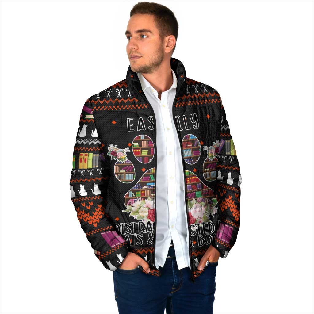 Cat And Books Christmas Padded Jacket Xmas Holiday Patterns - Wonder Print Shop