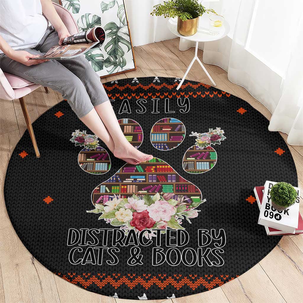 Cat And Books Christmas Round Carpet Xmas Holiday Patterns - Wonder Print Shop