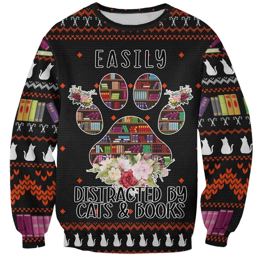 Cat And Books Christmas Sweatshirt Xmas Holiday Patterns - Wonder Print Shop