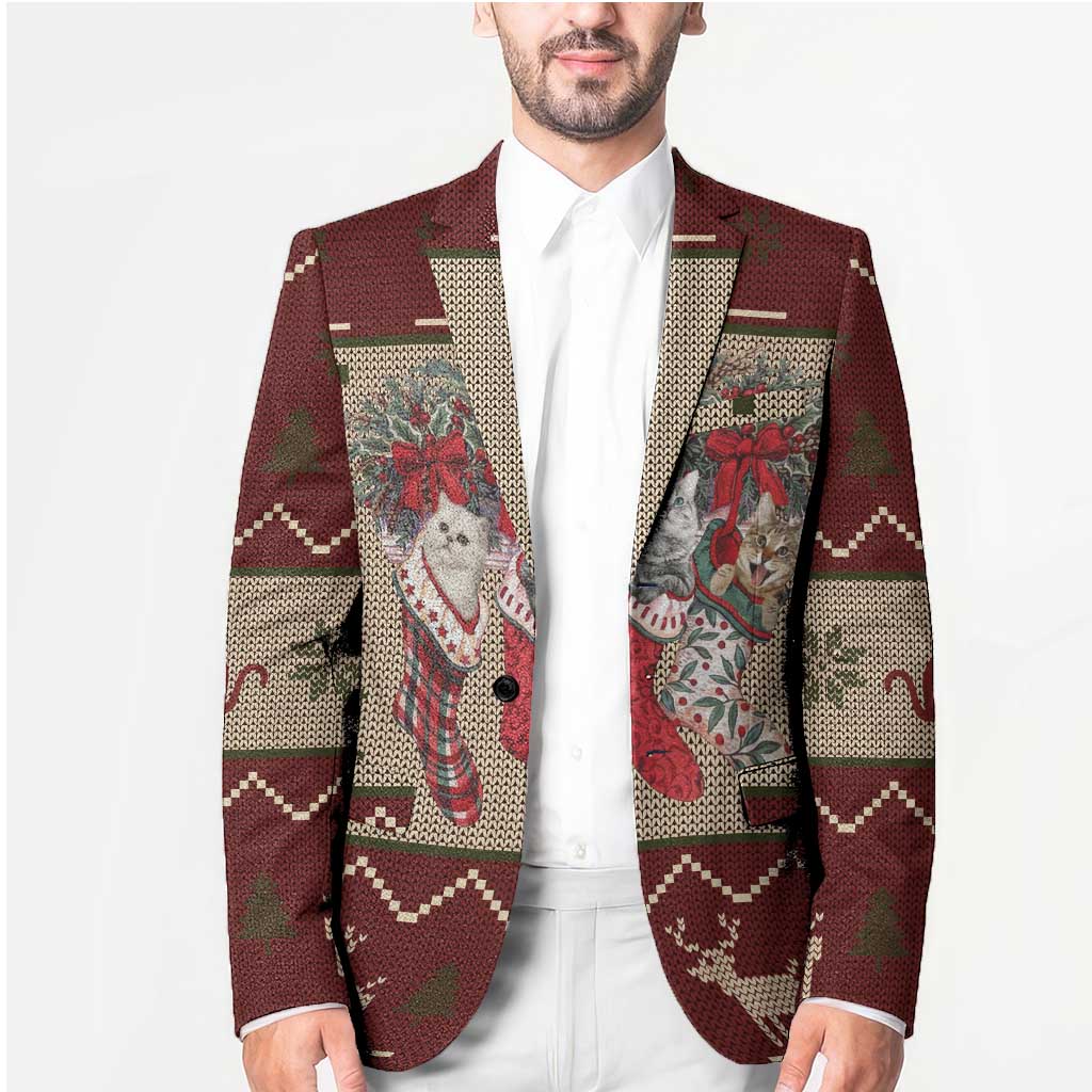 Cat And Sock Christmas Blazer Xmas Holiday Patterns - Wonder Print Shop
