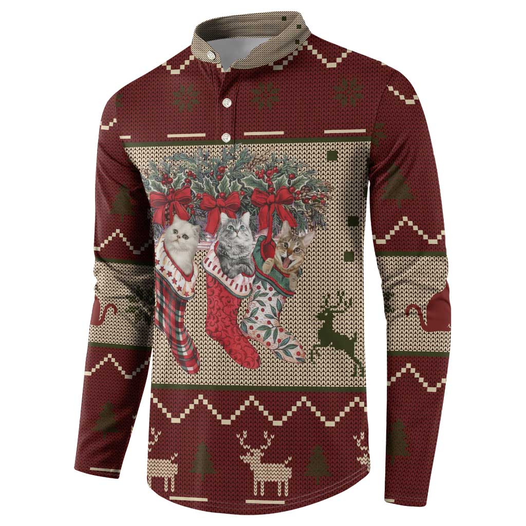 Cat And Sock Christmas Button Sweatshirt Xmas Holiday Patterns - Wonder Print Shop