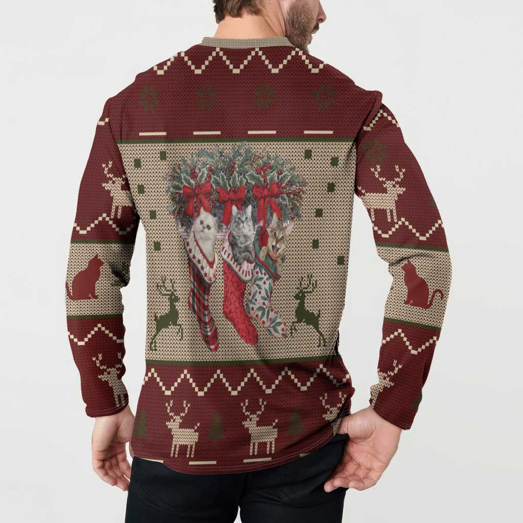 Cat And Sock Christmas Button Sweatshirt Xmas Holiday Patterns - Wonder Print Shop