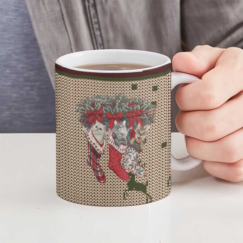 Cat And Sock Christmas Ceramic Mug Xmas Holiday Patterns - Wonder Print Shop