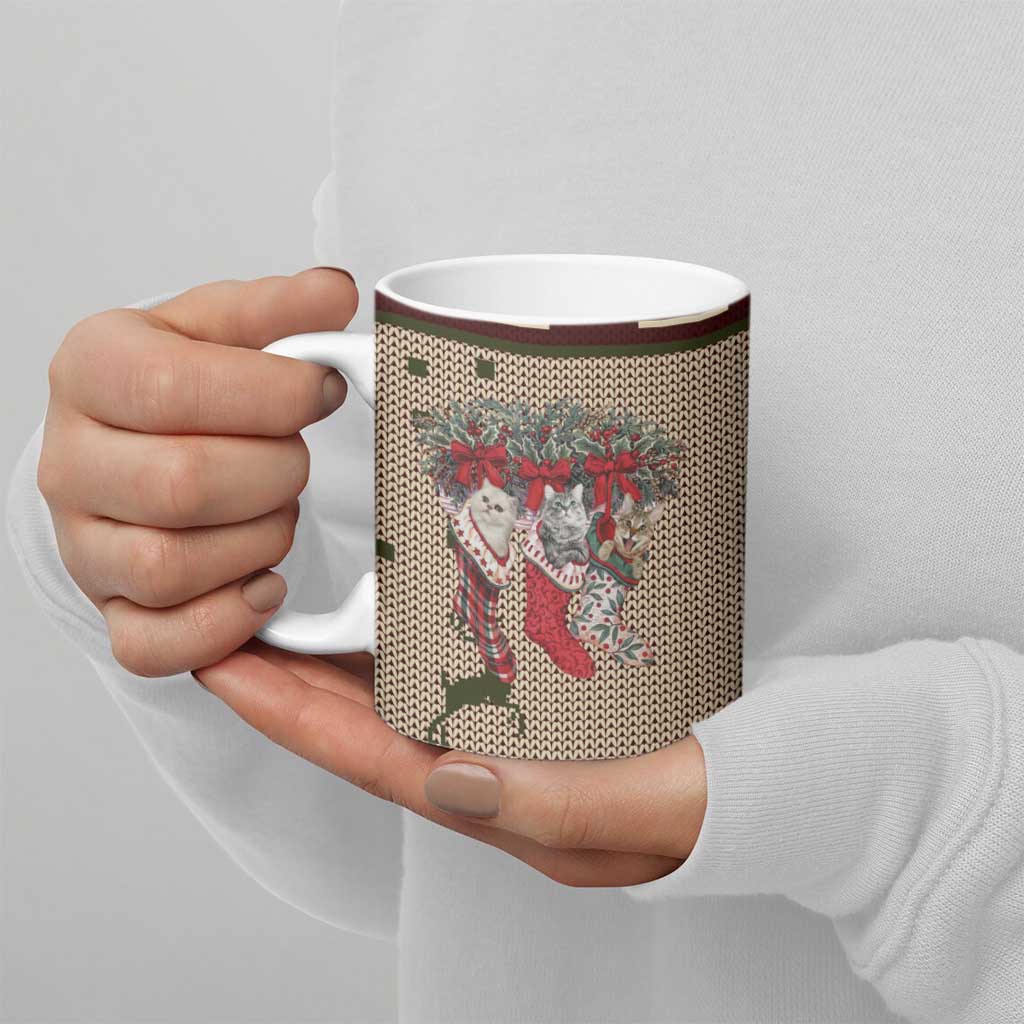Cat And Sock Christmas Ceramic Mug Xmas Holiday Patterns - Wonder Print Shop