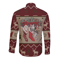 Cat And Sock Christmas Long Sleeve Button Shirt Xmas Holiday Patterns - Wonder Print Shop