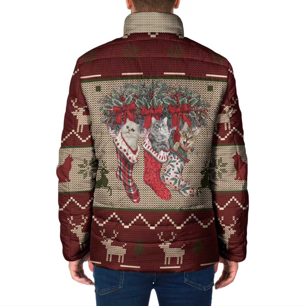 Cat And Sock Christmas Padded Jacket Xmas Holiday Patterns - Wonder Print Shop