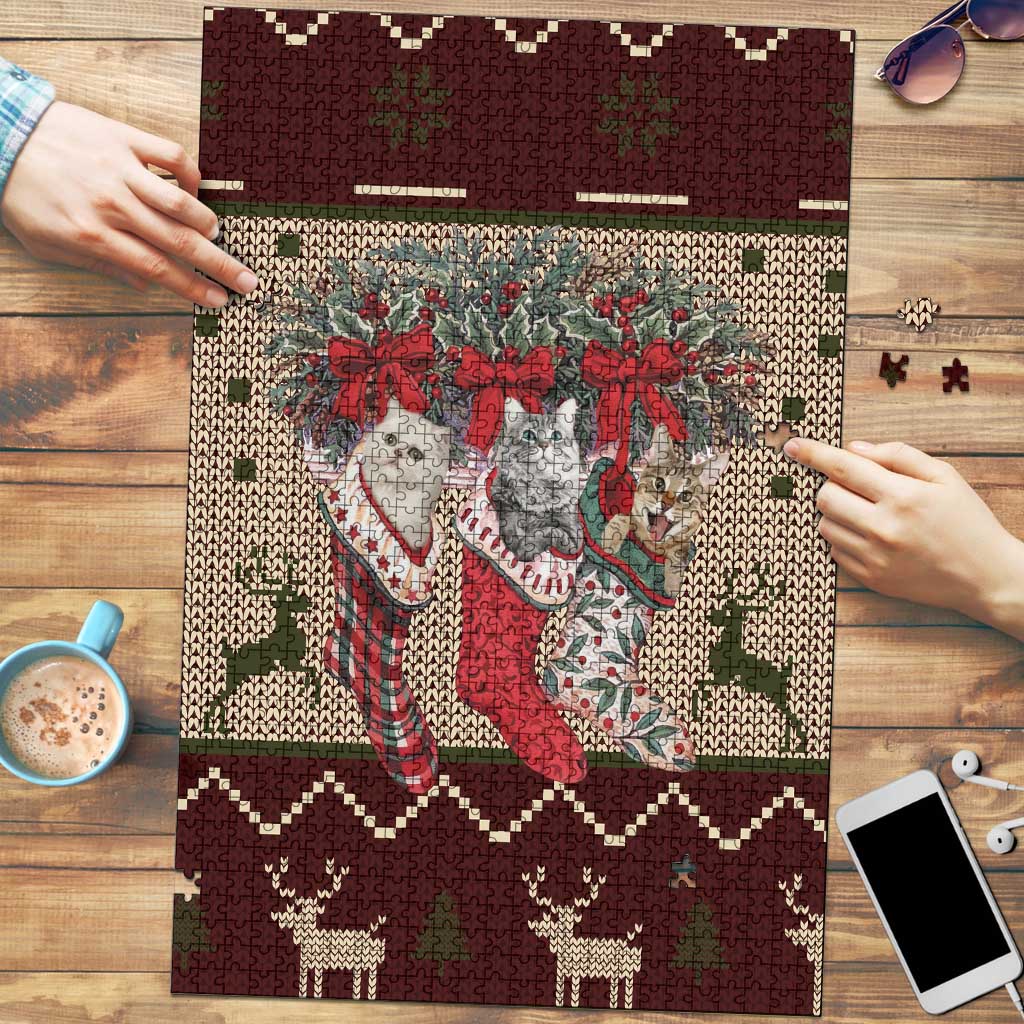 Cat And Sock Christmas Puzzle Xmas Holiday Patterns - Wonder Print Shop