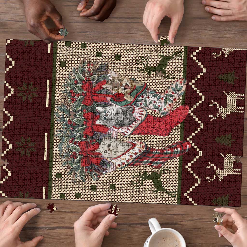Cat And Sock Christmas Puzzle Xmas Holiday Patterns - Wonder Print Shop