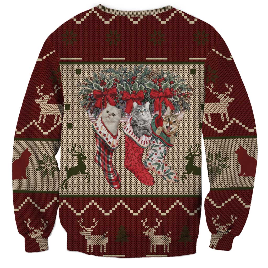 Cat And Sock Christmas Sweatshirt Xmas Holiday Patterns - Wonder Print Shop