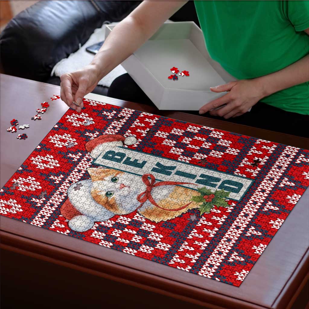 Cat Be Kind Christmas Puzzle Xmas Holiday Patterns - Wonder Print Shop
