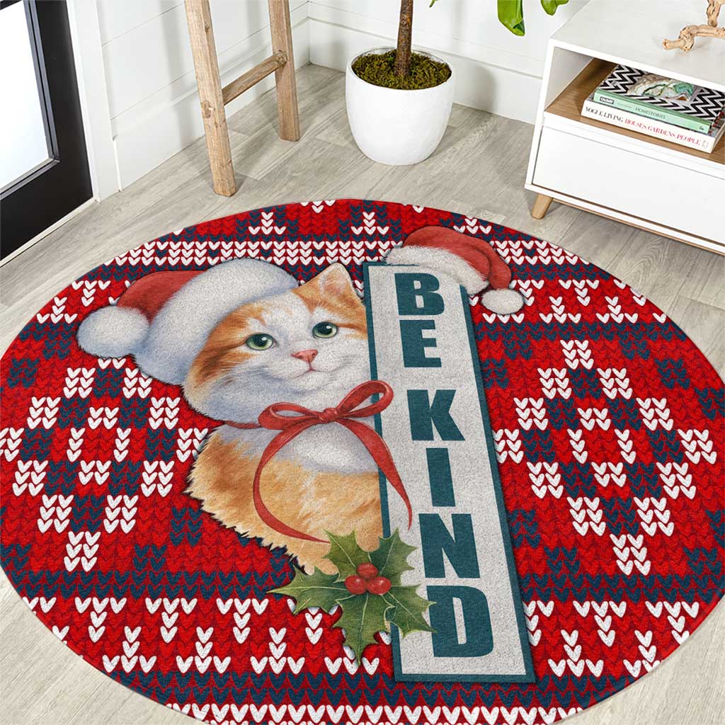 Cat Be Kind Christmas Round Carpet Xmas Holiday Patterns - Wonder Print Shop