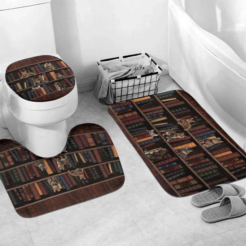 Cat Bookcase Christmas Bathroom Set Xmas Holiday Patterns - Wonder Print Shop