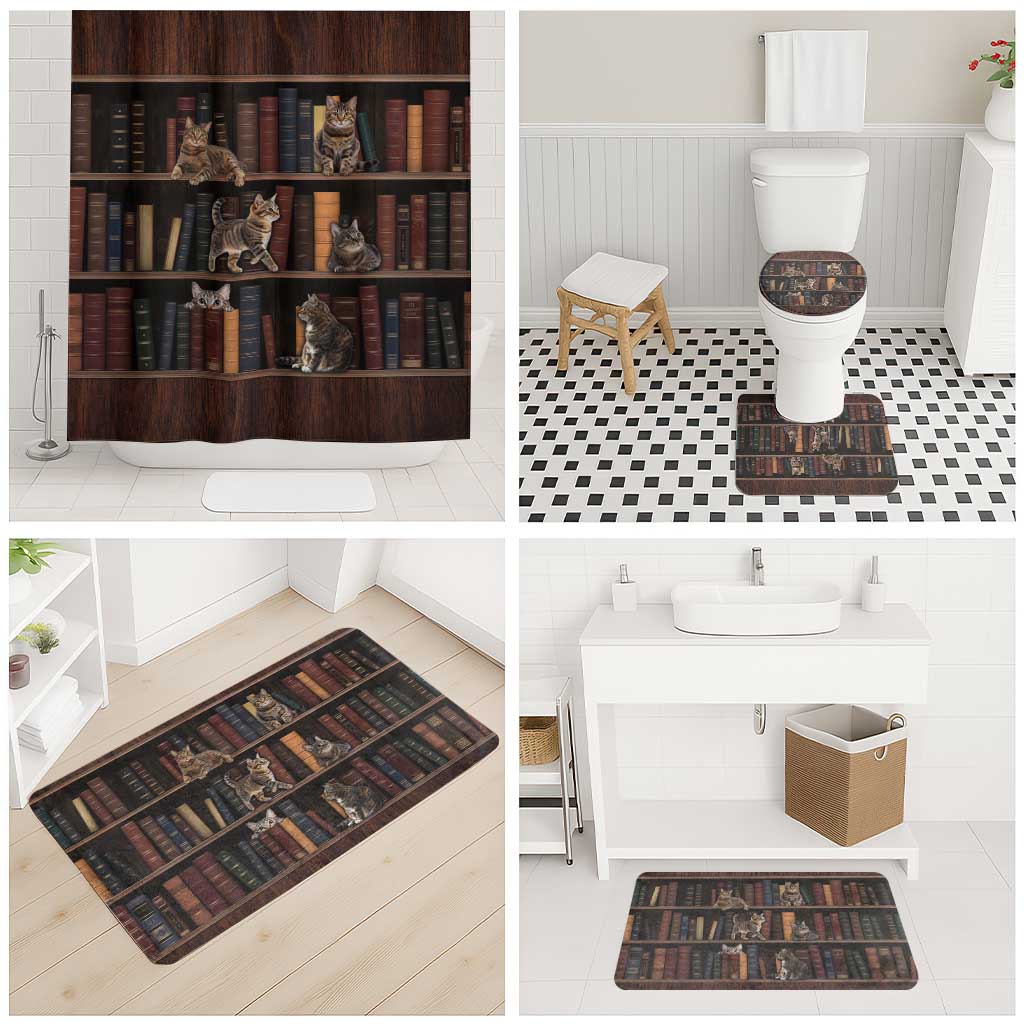 Cat Bookcase Christmas Bathroom Set Xmas Holiday Patterns - Wonder Print Shop