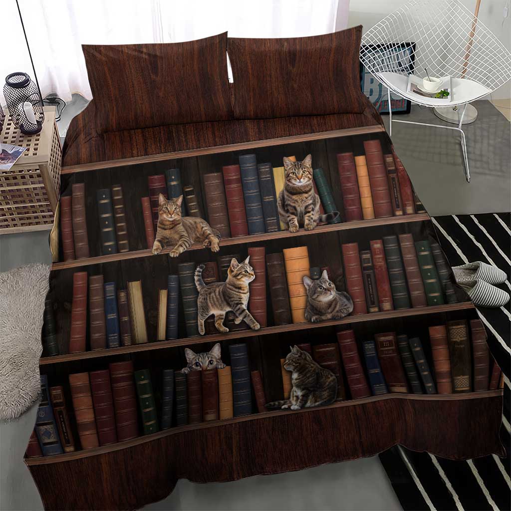 Cat Bookcase Christmas Bedding Set Xmas Holiday Patterns - Wonder Print Shop