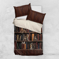 Cat Bookcase Christmas Bedding Set Xmas Holiday Patterns - Wonder Print Shop