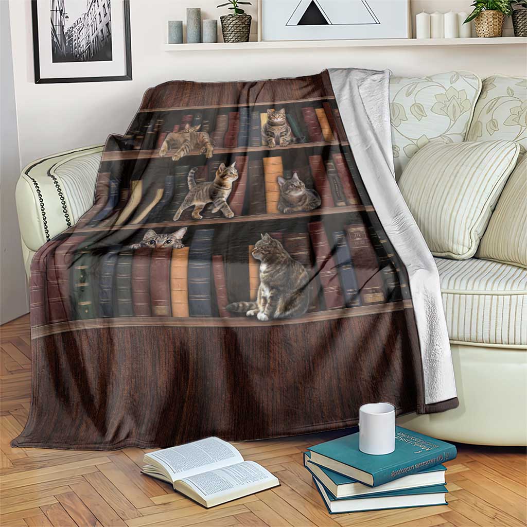 Cat Bookcase Christmas Blanket Xmas Holiday Patterns - Wonder Print Shop
