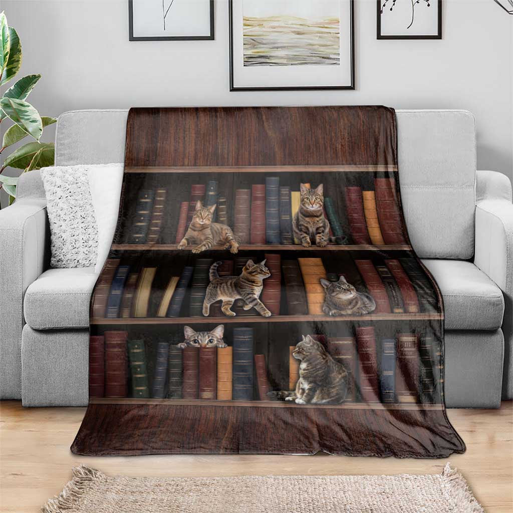 Cat Bookcase Christmas Blanket Xmas Holiday Patterns - Wonder Print Shop