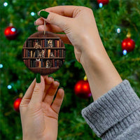 Cat Bookcase Christmas Ceramic Ornament Xmas Holiday Patterns - Wonder Print Shop