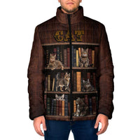 Cat Bookcase Christmas Padded Jacket Xmas Holiday Patterns - Wonder Print Shop