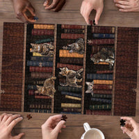 Cat Bookcase Christmas Puzzle Xmas Holiday Patterns - Wonder Print Shop