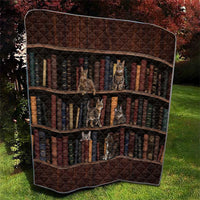 Cat Bookcase Christmas Quilt Xmas Holiday Patterns - Wonder Print Shop