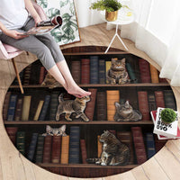 Cat Bookcase Christmas Round Carpet Xmas Holiday Patterns - Wonder Print Shop