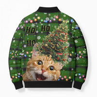 Cat Christmas Tree Bomber Puffer Jacket Xmas Holiday Patterns - Wonder Print Shop