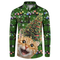 Cat Christmas Tree Button Sweatshirt Xmas Holiday Patterns - Wonder Print Shop
