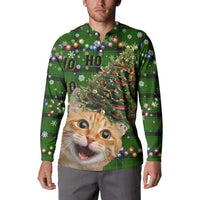 Cat Christmas Tree Button Sweatshirt Xmas Holiday Patterns - Wonder Print Shop