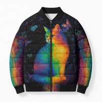Cat Colorful Christmas Bomber Puffer Jacket Xmas Holiday Patterns - Wonder Print Shop