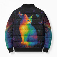 Cat Colorful Christmas Bomber Puffer Jacket Xmas Holiday Patterns - Wonder Print Shop