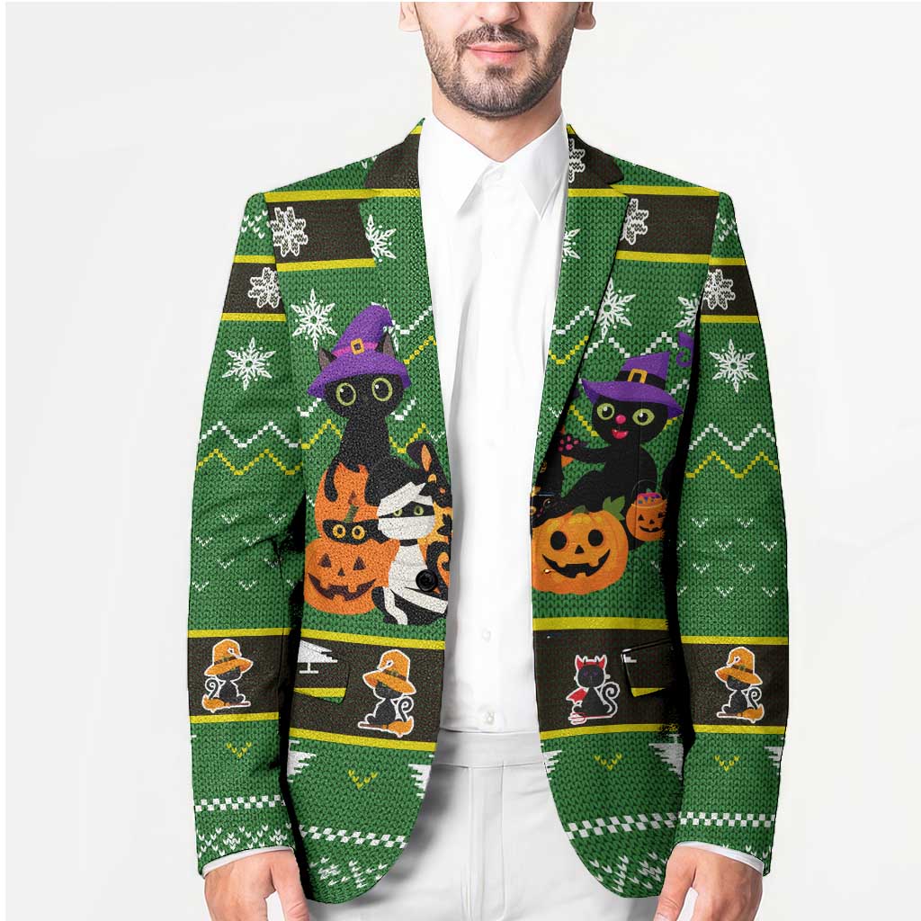 Cat Cute Witcher Noel Christmas Blazer Xmas Holiday Patterns - Wonder Print Shop