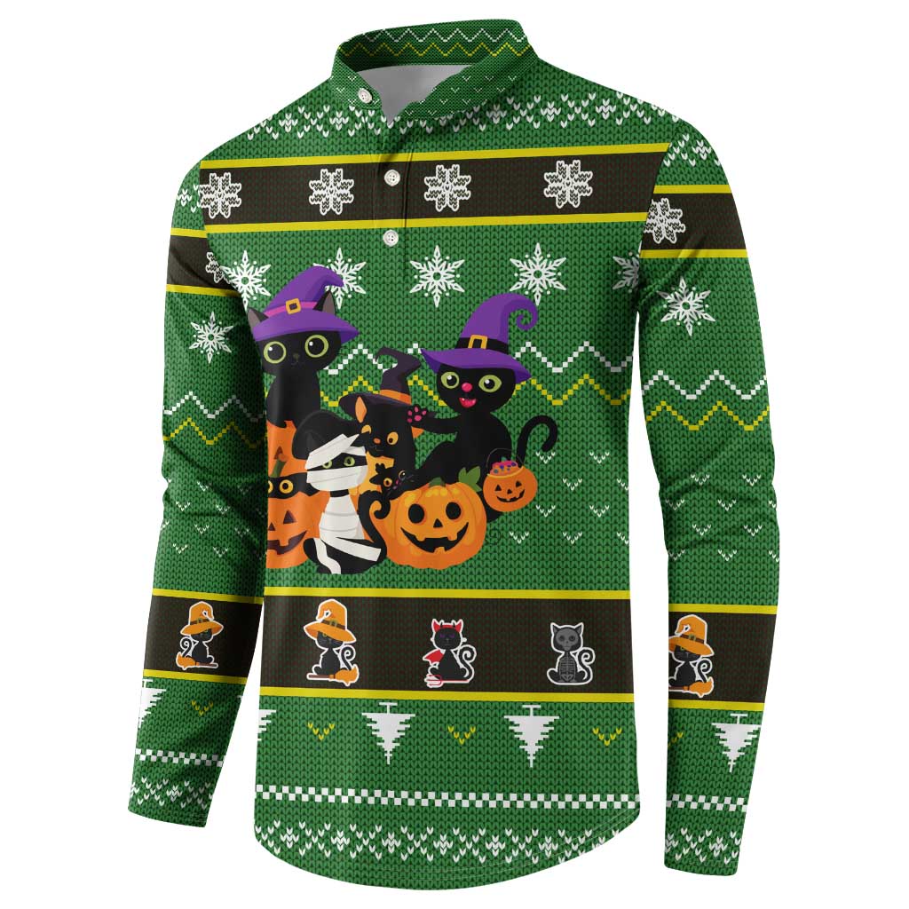 Cat Cute Witcher Noel Christmas Button Sweatshirt Xmas Holiday Patterns - Wonder Print Shop