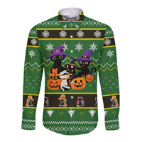 Cat Cute Witcher Noel Christmas Long Sleeve Button Shirt Xmas Holiday Patterns - Wonder Print Shop