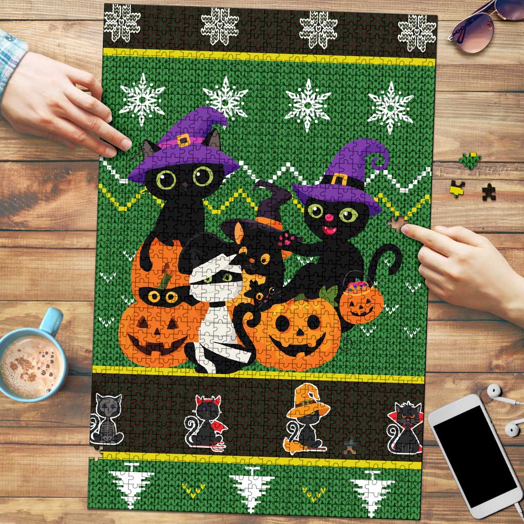 Cat Cute Witcher Noel Christmas Puzzle Xmas Holiday Patterns - Wonder Print Shop