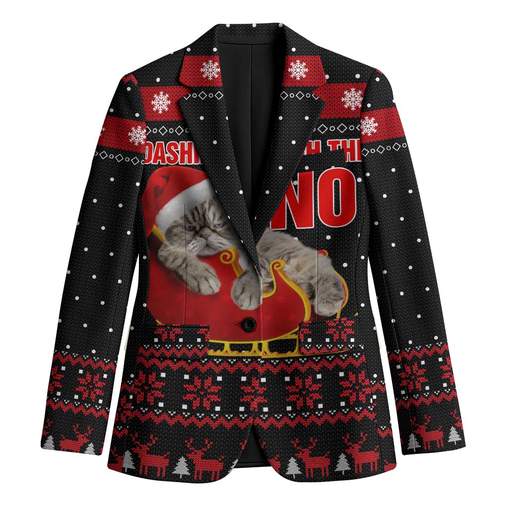 Cat Dashing Through The No Christmas Blazer Xmas Holiday Patterns - Wonder Print Shop