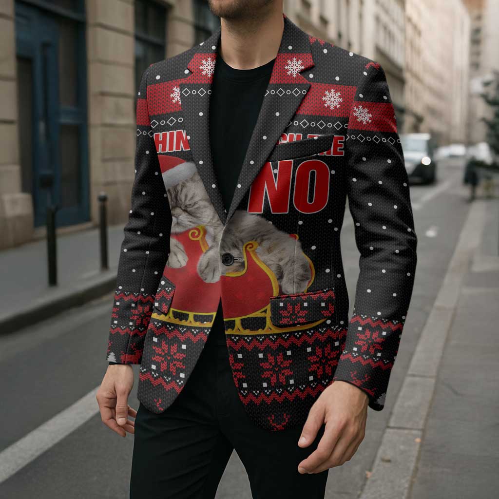 Cat Dashing Through The No Christmas Blazer Xmas Holiday Patterns - Wonder Print Shop