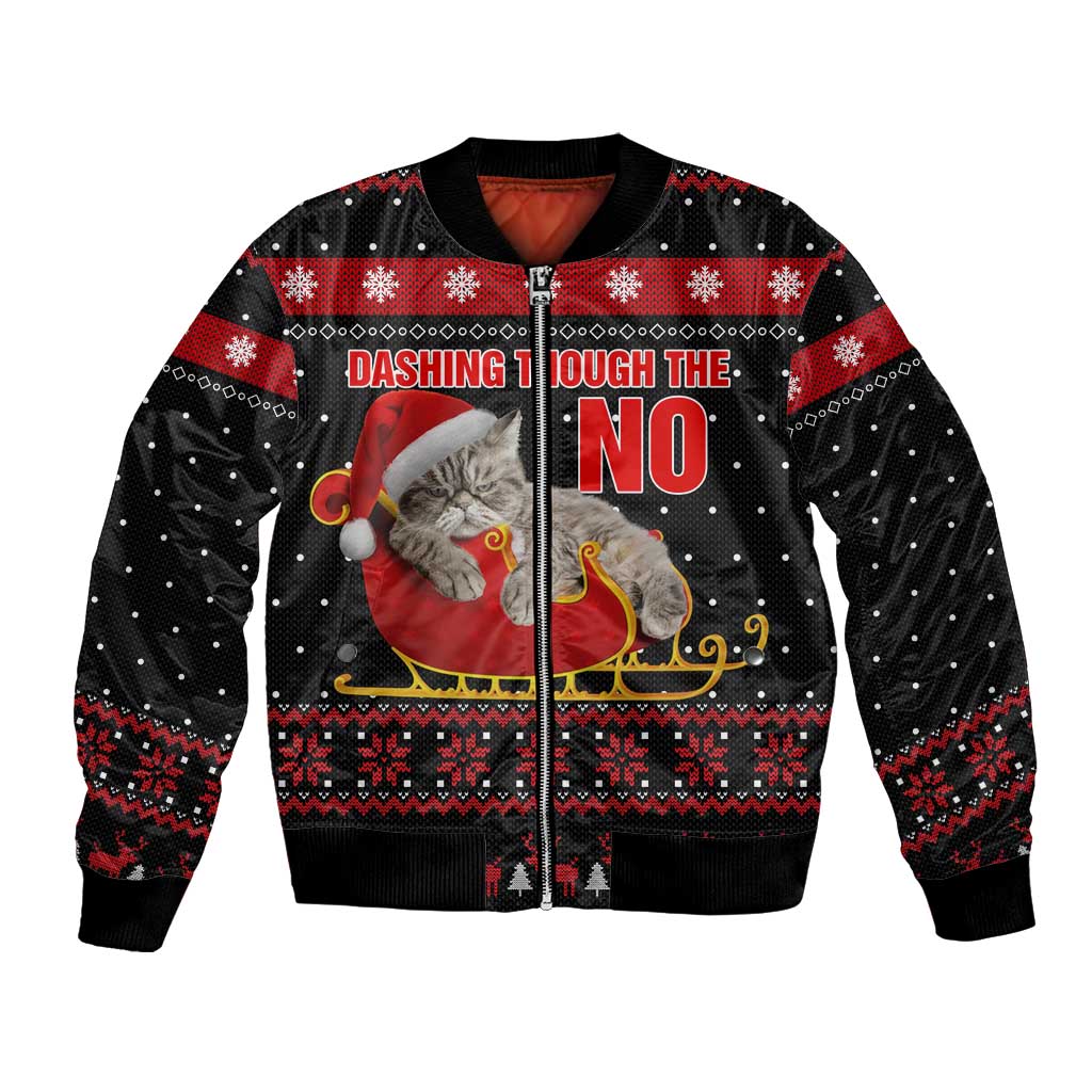 Cat Dashing Through The No Christmas Bomber Jacket Xmas Holiday Patterns - Wonder Print Shop