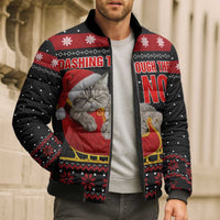 Cat Dashing Through The No Christmas Bomber Puffer Jacket Xmas Holiday Patterns - Wonder Print Shop